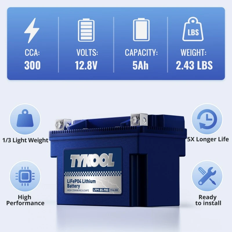 TYKOOL 2 Pack YTX9-BS-PRO 12.8V 300CCA Lithium LiFePO4 Motorcycle UTV Battery